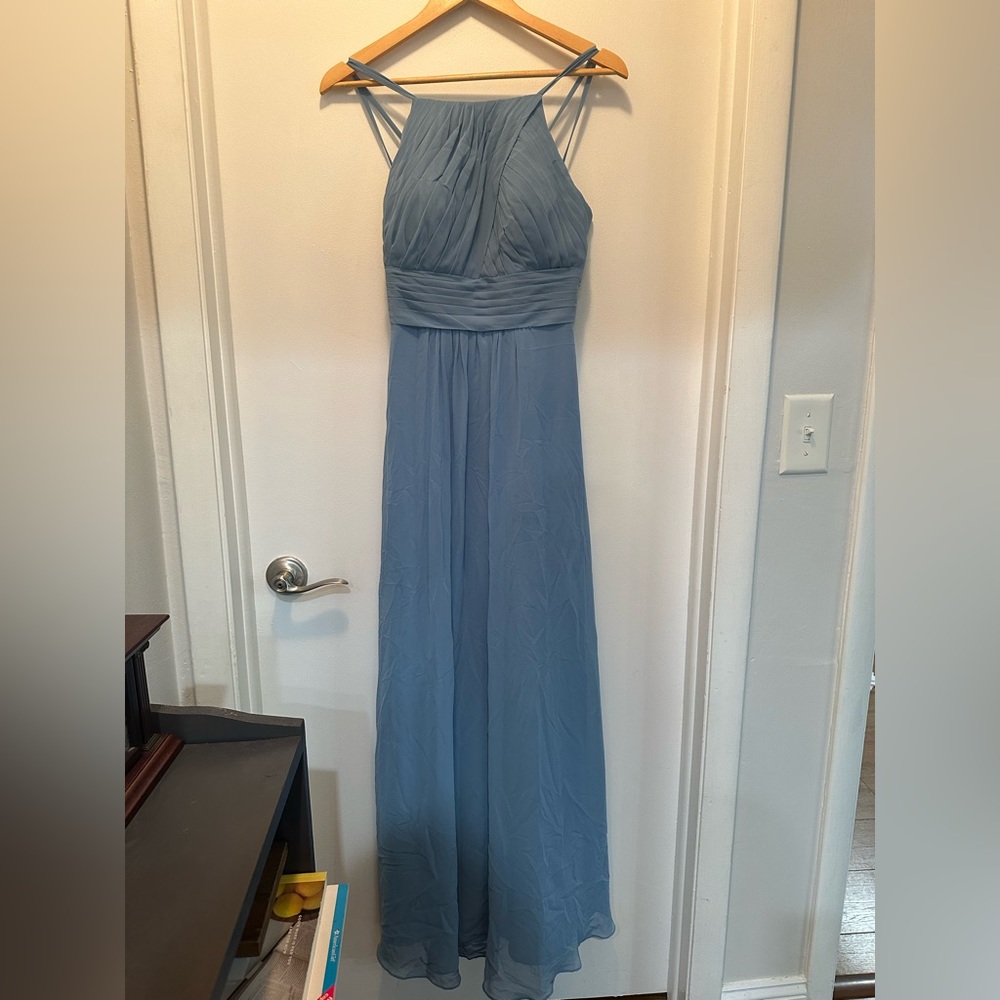 Azazie Steele blue bridesmaids dress